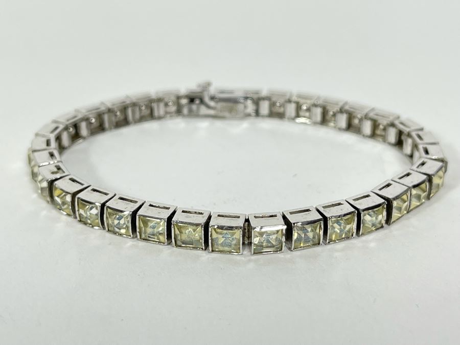 Vintage Art Deco Dorsons Sterling Silver Rhinestone 7' Bracelet 21g [Photo 2]