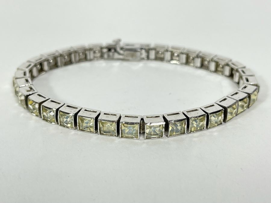 Vintage Art Deco Dorsons Sterling Silver Rhinestone 7' Bracelet 21g [Photo 3]