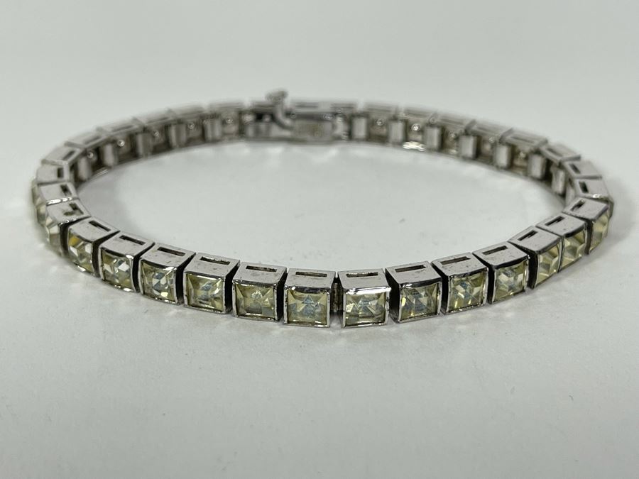 Vintage Art Deco Dorsons Sterling Silver Rhinestone 7' Bracelet 21g [Photo 4]