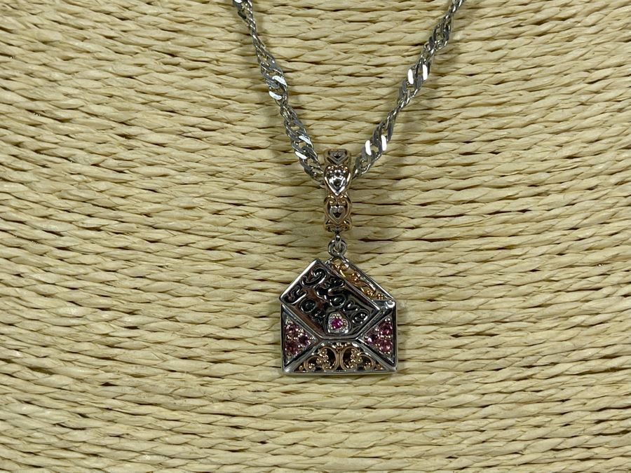 Sterling Silver Pink Sapphire I Love You Charm Pendant With Sterling Silver 18' Chain Necklace 10g [Photo 5]