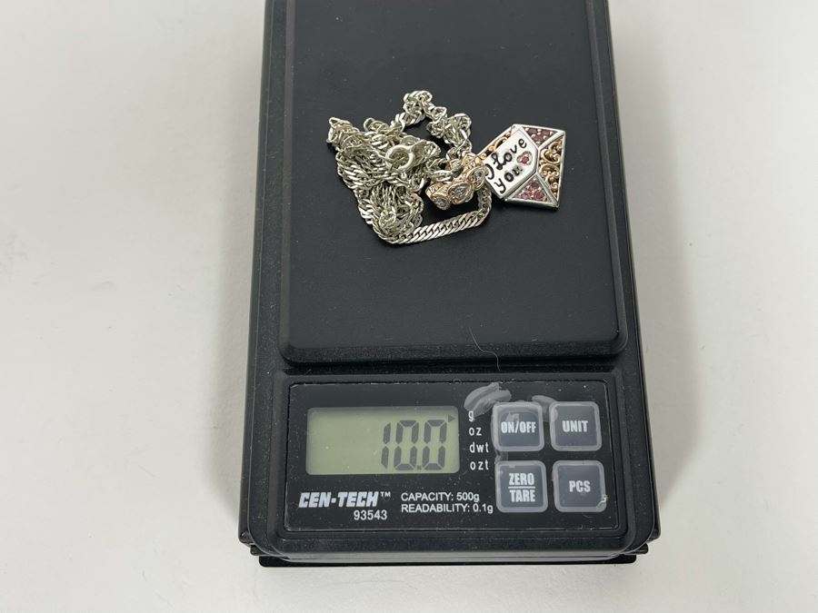 Sterling Silver Pink Sapphire I Love You Charm Pendant With Sterling Silver 18' Chain Necklace 10g [Photo 10]