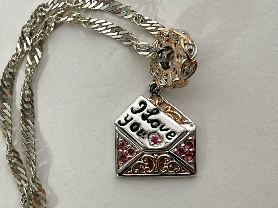 Sterling Silver Pink Sapphire I Love You Charm Pendant With Sterling Silver 18' Chain Necklace 10g [Photo 8]