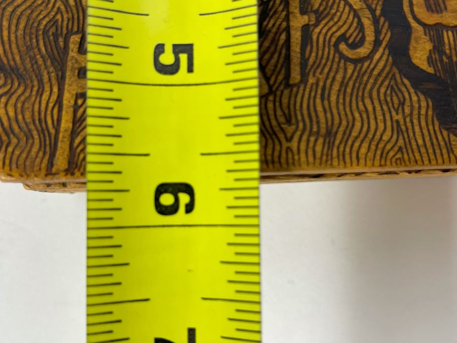 Antique Signed HDKFS Pyrography Burnt Wooden Box With Vintage Handkerchiefs Flemish Art 6W X 6D X 2H [Photo 8]