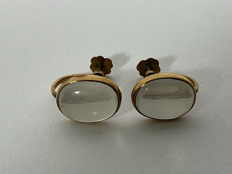 10K-14K Gold Moonstone Clip Earrings 3.4g [Photo 3]