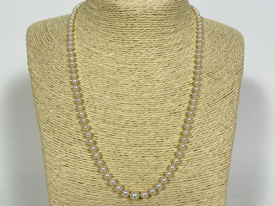 Cultured Pearl Graduated 3.5-7mm Strand 20' Necklace With 14K Gold Clasp [Photo 1]