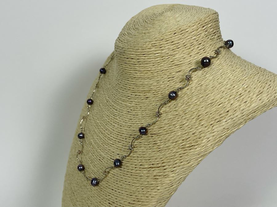 Sterling Silver Pearl 19' Necklace 10.2g [Photo 7]