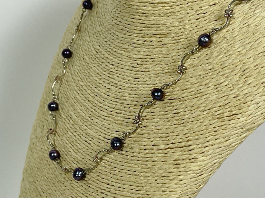 Sterling Silver Pearl 19' Necklace 10.2g [Photo 6]