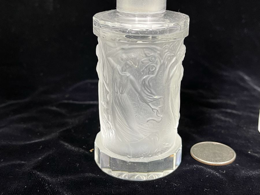 Pair Of Vintage 1930s Czechoslovakian Clear And Frosted Crystal Perfume Scent Bottles 6H And 7H (Note Both Stopper Stems Are Broken As Shown In Photos) [Photo 23]