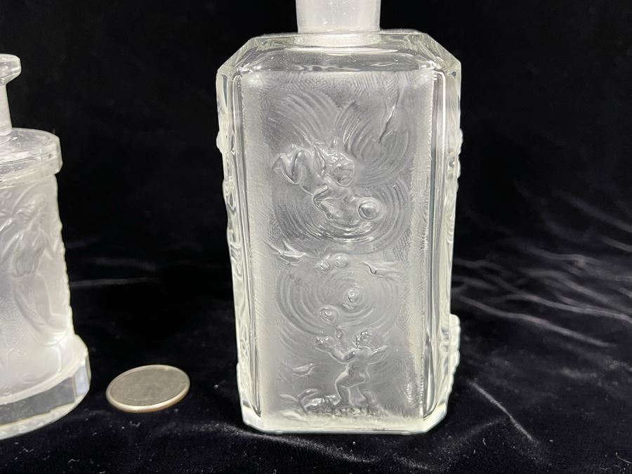 Pair Of Vintage 1930s Czechoslovakian Clear And Frosted Crystal Perfume Scent Bottles 6H And 7H (Note Both Stopper Stems Are Broken As Shown In Photos) [Photo 20]