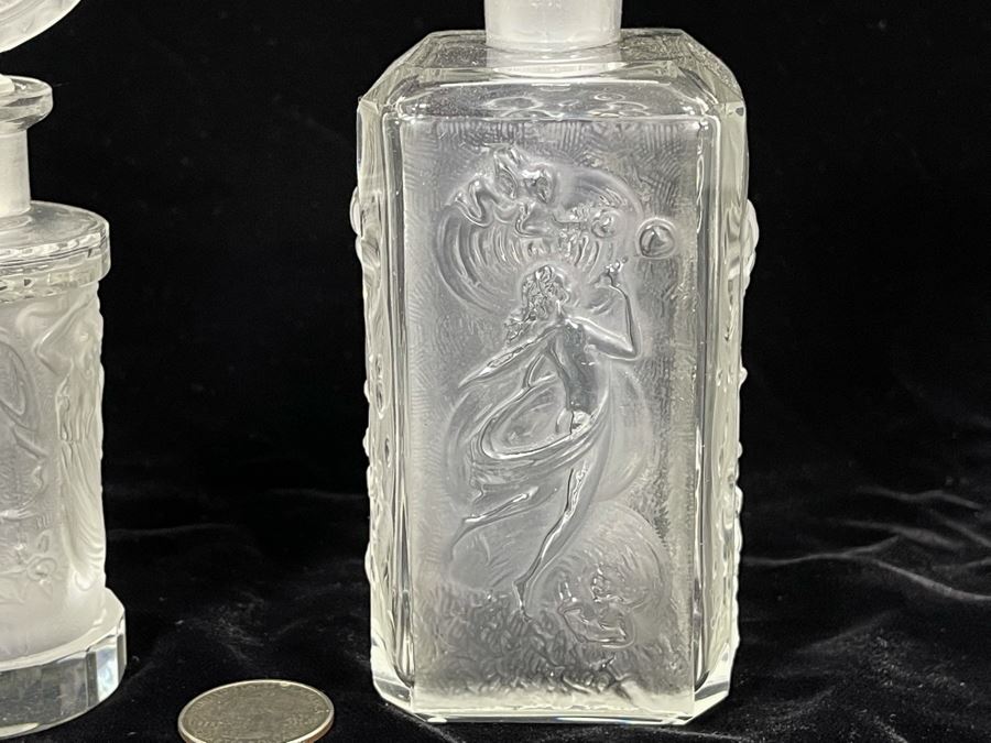 Pair Of Vintage 1930s Czechoslovakian Clear And Frosted Crystal Perfume Scent Bottles 6H And 7H (Note Both Stopper Stems Are Broken As Shown In Photos) [Photo 5]