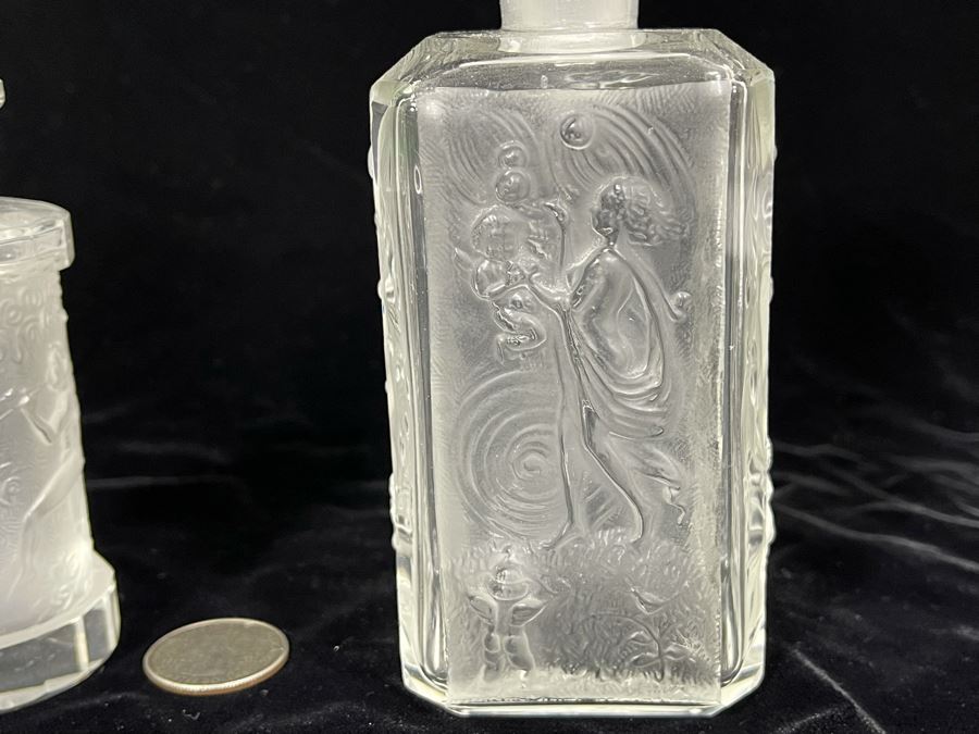 Pair Of Vintage 1930s Czechoslovakian Clear And Frosted Crystal Perfume Scent Bottles 6H And 7H (Note Both Stopper Stems Are Broken As Shown In Photos) [Photo 13]