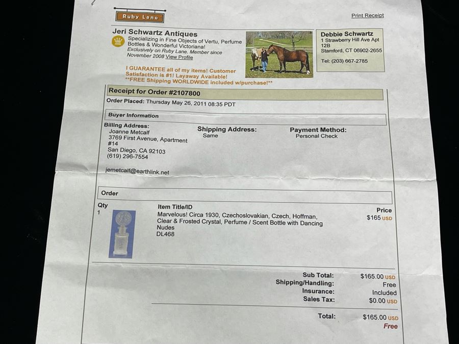 Pair Of Vintage 1930s Czechoslovakian Clear And Frosted Crystal Perfume Scent Bottles 6H And 7H (Note Both Stopper Stems Are Broken As Shown In Photos) [Photo 26]