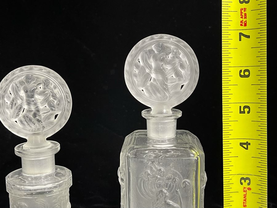 Pair Of Vintage 1930s Czechoslovakian Clear And Frosted Crystal Perfume Scent Bottles 6H And 7H (Note Both Stopper Stems Are Broken As Shown In Photos) [Photo 28]