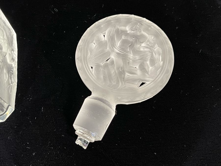 Pair Of Vintage 1930s Czechoslovakian Clear And Frosted Crystal Perfume Scent Bottles 6H And 7H (Note Both Stopper Stems Are Broken As Shown In Photos) [Photo 25]