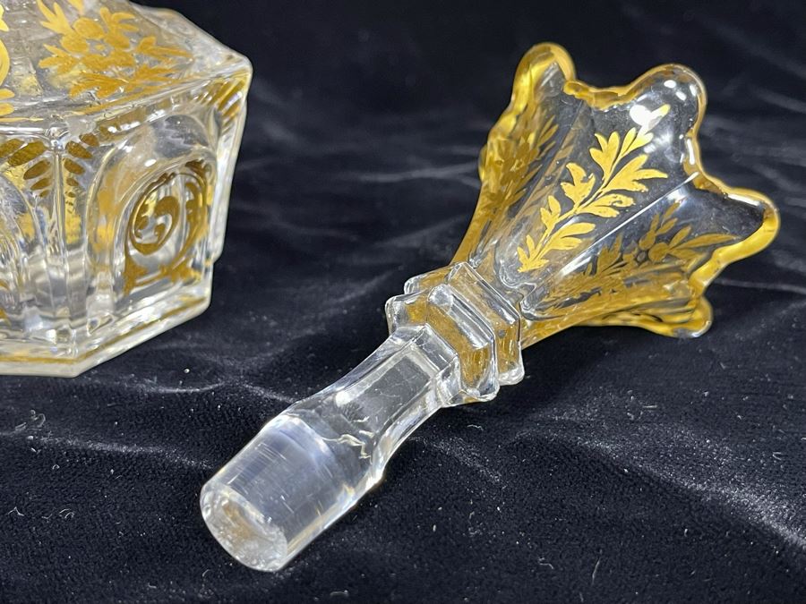 Vintage Gold Painted Glass Perfume Bottle 7H [Photo 8]