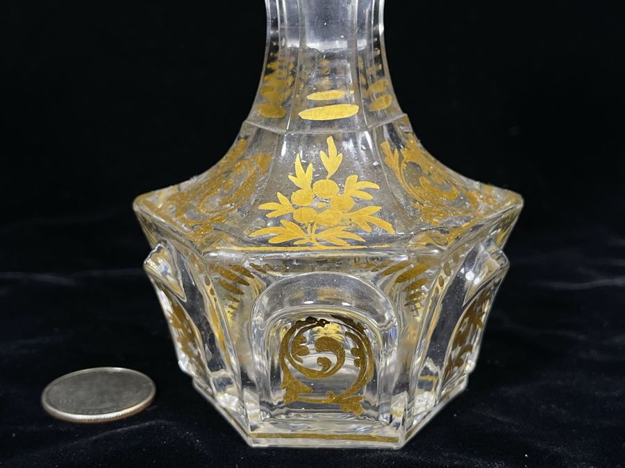 Vintage Gold Painted Glass Perfume Bottle 7H [Photo 5]