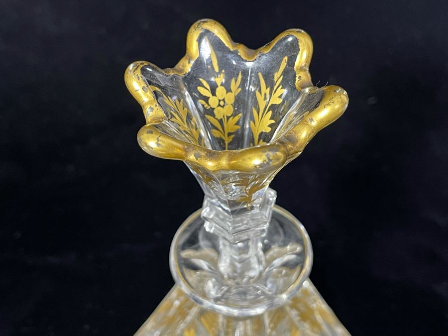 Vintage Gold Painted Glass Perfume Bottle 7H [Photo 6]