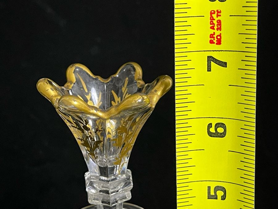 Vintage Gold Painted Glass Perfume Bottle 7H [Photo 11]