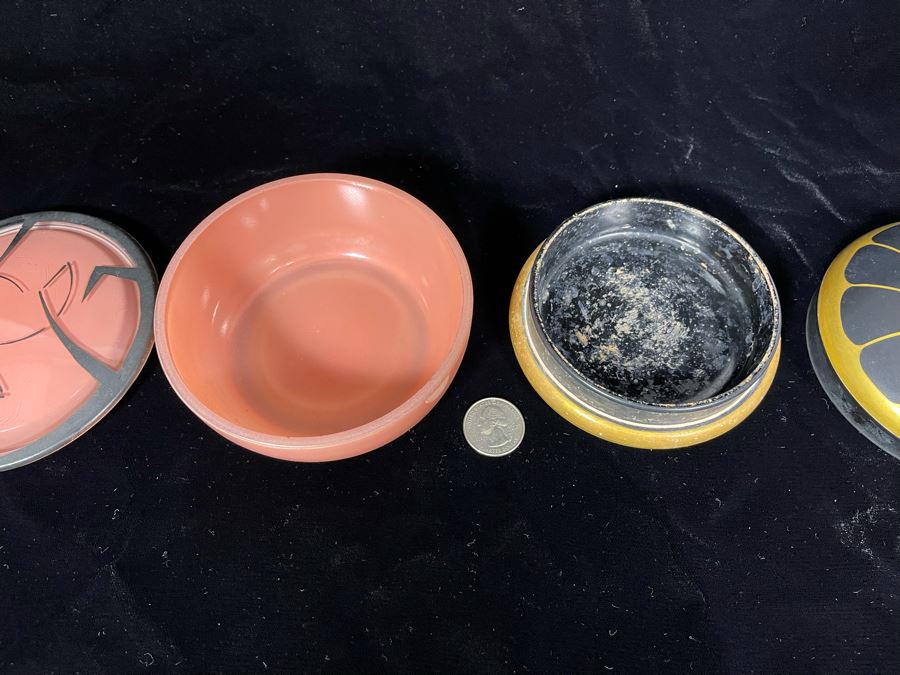 Pair Of Art Deco Lidded Powder Jars Gold And Black Is DeVilbiss [Photo 8]