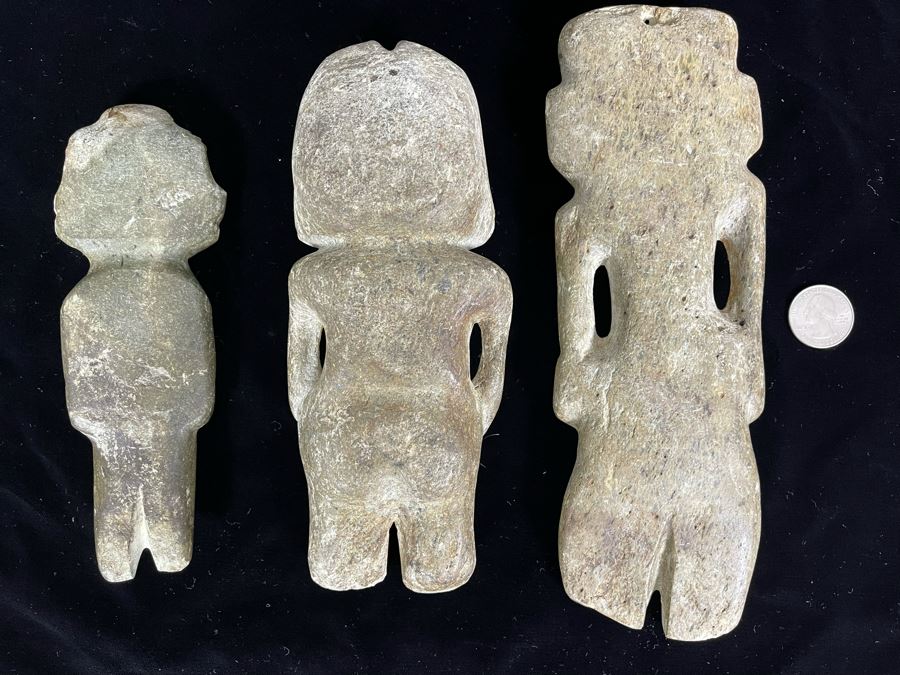 Collection Of Three Old Hand Carved Mexican Stone Figures 6.5H-9H [Photo 11]