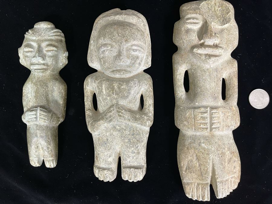 Collection Of Three Old Hand Carved Mexican Stone Figures 6.5H-9H [Photo 3]