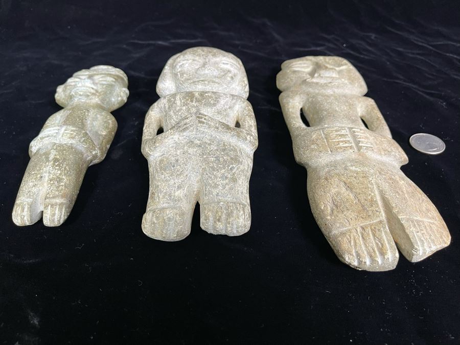 Collection Of Three Old Hand Carved Mexican Stone Figures 6.5H-9H [Photo 10]