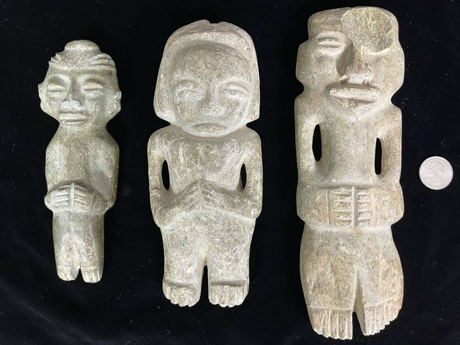 Collection Of Three Old Hand Carved Mexican Stone Figures 6.5H-9H [Photo 1]