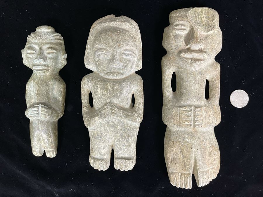 Collection Of Three Old Hand Carved Mexican Stone Figures 6.5H-9H [Photo 2]