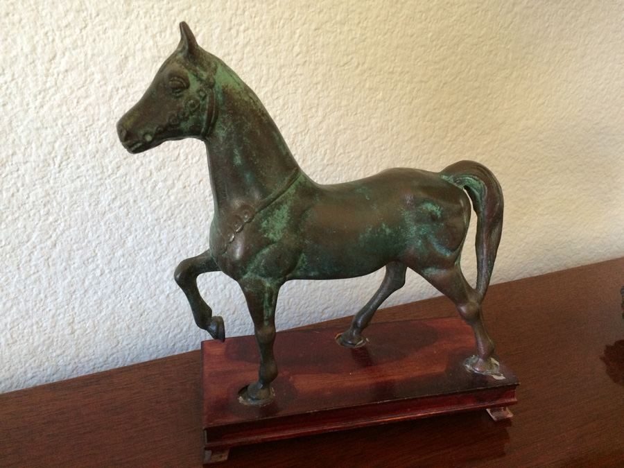 Horse Bronze on Wooden Base [Photo 1]