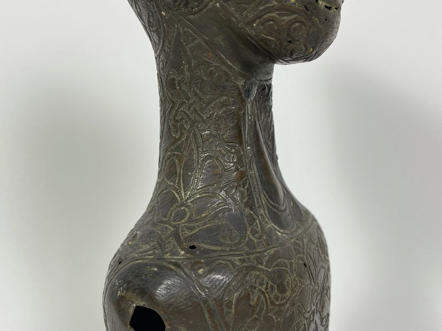 Very Old Persian Qajar Islamic Chased Hammered Metal Figure Figurine 5.5W X 13H [Photo 11]