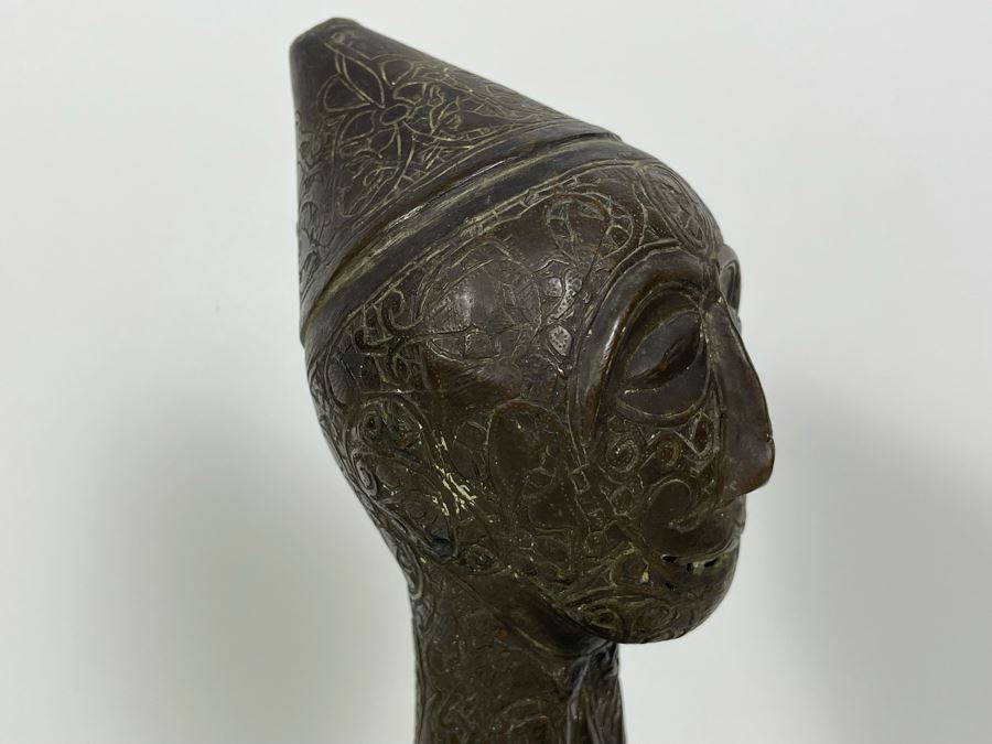Very Old Persian Qajar Islamic Chased Hammered Metal Figure Figurine 5.5W X 13H [Photo 9]