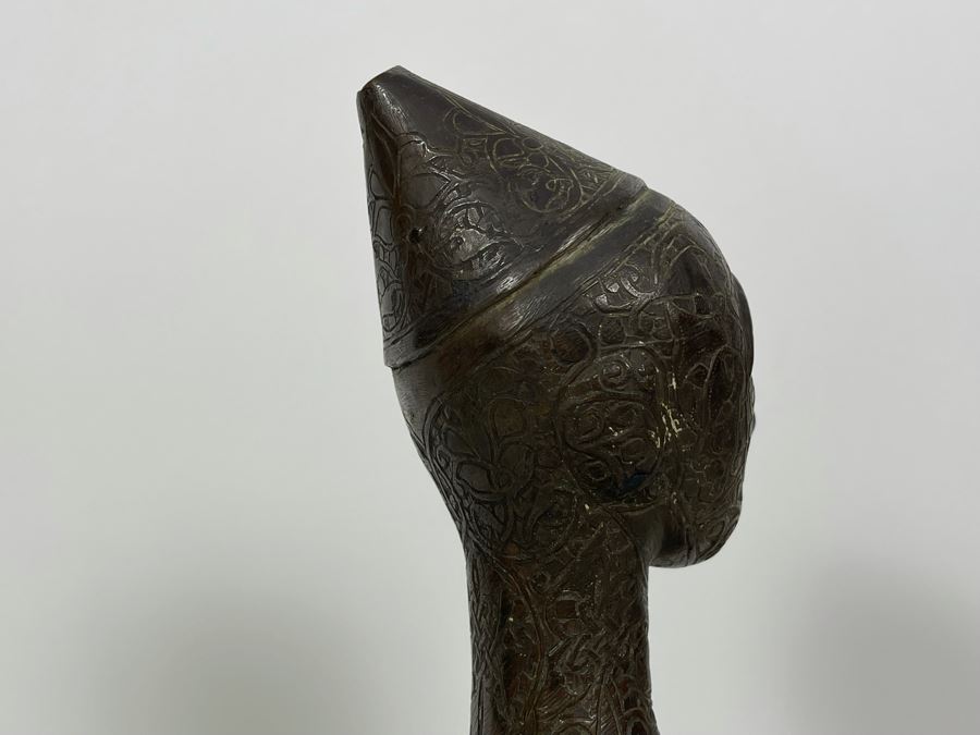 Very Old Persian Qajar Islamic Chased Hammered Metal Figure Figurine 5.5W X 13H [Photo 33]