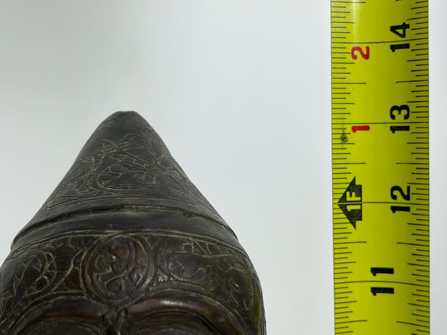 Very Old Persian Qajar Islamic Chased Hammered Metal Figure Figurine 5.5W X 13H [Photo 49]