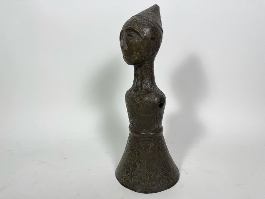 Very Old Persian Qajar Islamic Chased Hammered Metal Figure Figurine 5.5W X 13H [Photo 21]