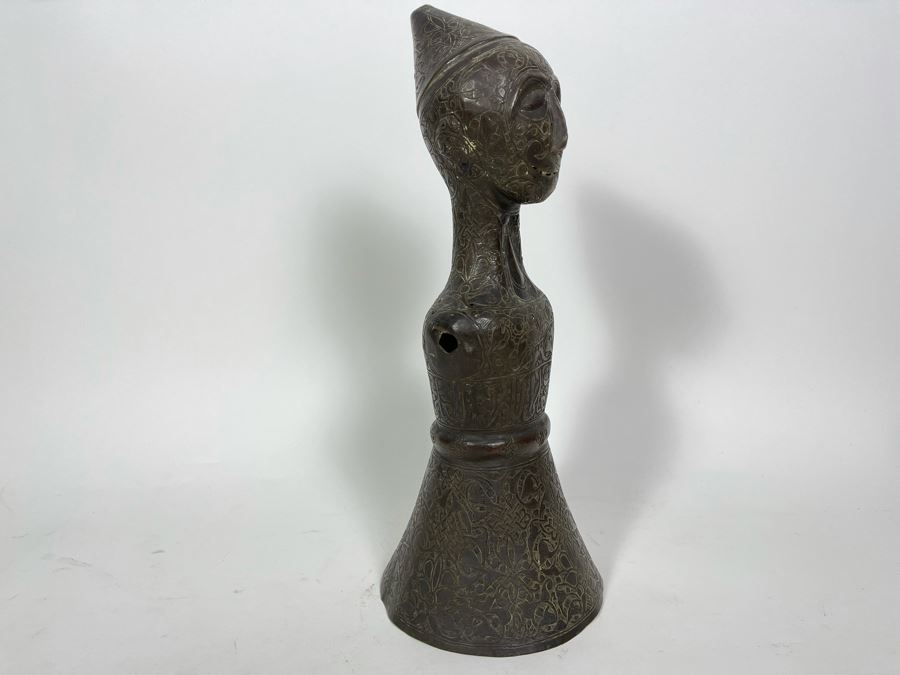 Very Old Persian Qajar Islamic Chased Hammered Metal Figure Figurine 5.5W X 13H [Photo 8]