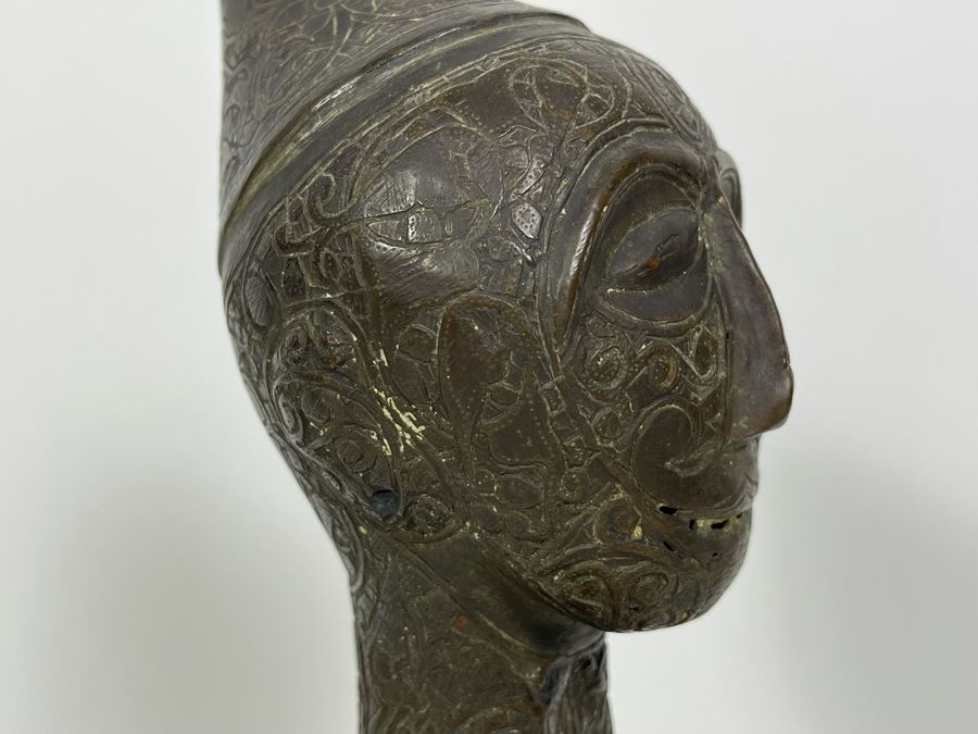 Very Old Persian Qajar Islamic Chased Hammered Metal Figure Figurine 5.5W X 13H [Photo 10]