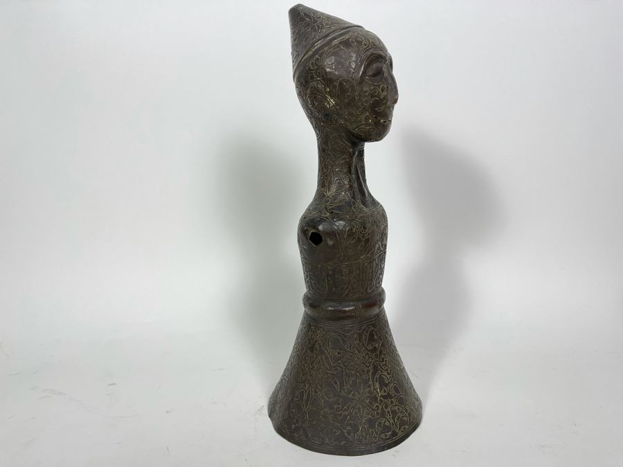 Very Old Persian Qajar Islamic Chased Hammered Metal Figure Figurine 5.5W X 13H [Photo 7]