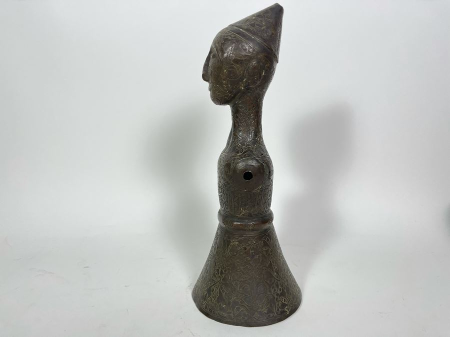 Very Old Persian Qajar Islamic Chased Hammered Metal Figure Figurine 5.5W X 13H [Photo 26]