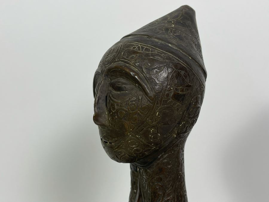 Very Old Persian Qajar Islamic Chased Hammered Metal Figure Figurine 5.5W X 13H [Photo 22]