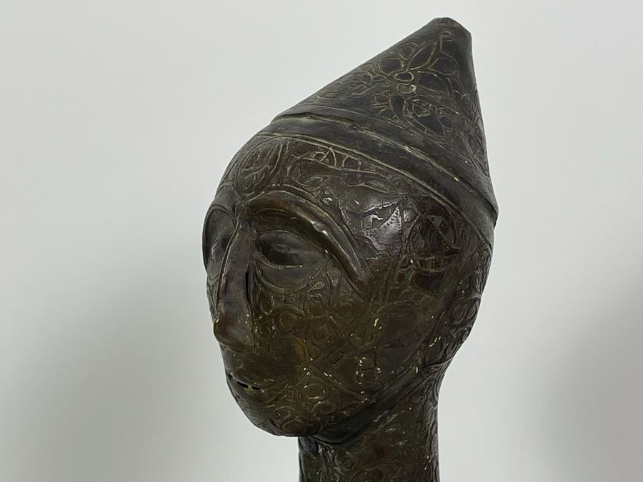 Very Old Persian Qajar Islamic Chased Hammered Metal Figure Figurine 5.5W X 13H [Photo 20]