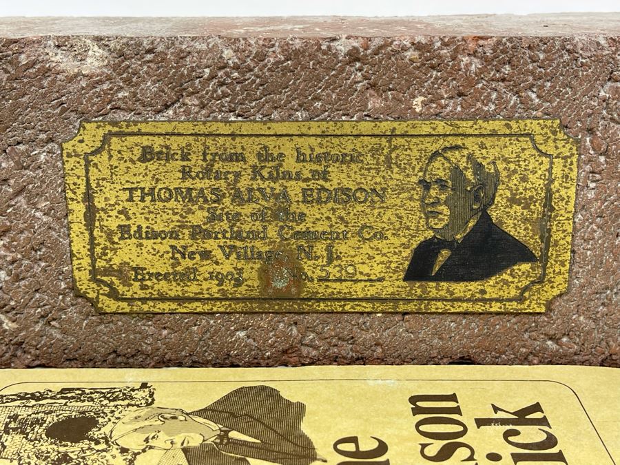 Brick From The Historic Rotary Kilns Of Thomas Alva Edison Built In 1903 By Edison Limited Number 8.25W X 3.5H X 2.5D [Photo 2]