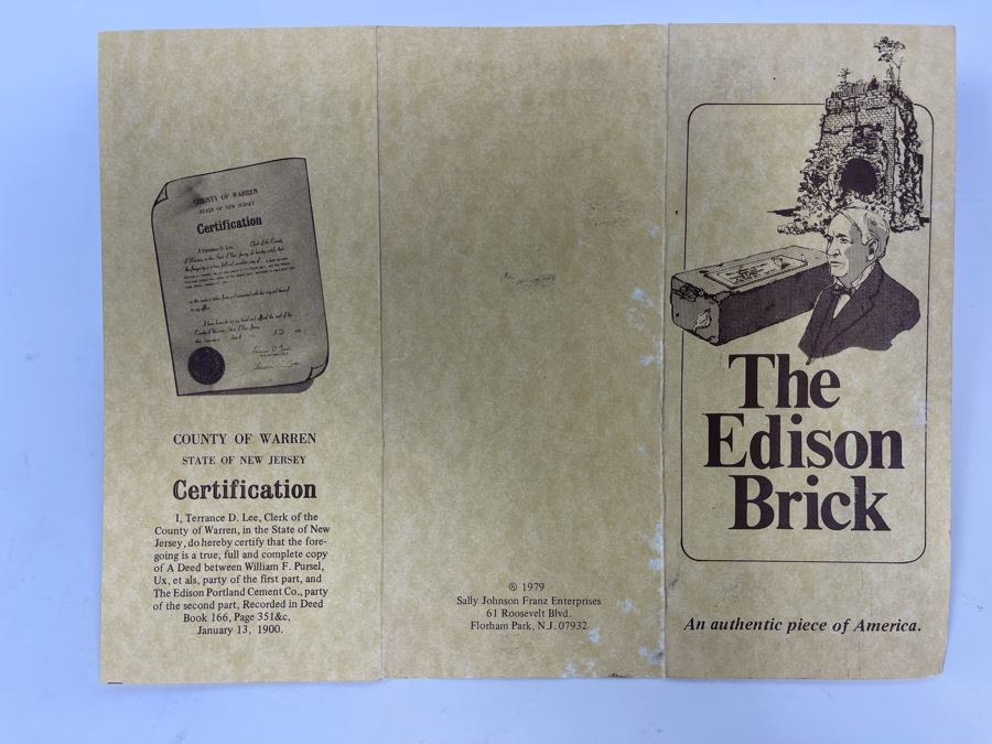 Brick From The Historic Rotary Kilns Of Thomas Alva Edison Built In 1903 By Edison Limited Number 8.25W X 3.5H X 2.5D [Photo 6]