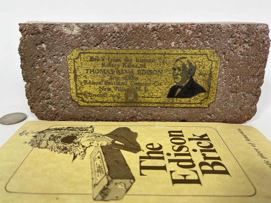 Brick From The Historic Rotary Kilns Of Thomas Alva Edison Built In 1903 By Edison Limited Number 8.25W X 3.5H X 2.5D