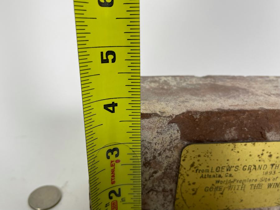 Vintage Brick From The Loew's Grand Theatre Atlanta, CA 1893-1978 World Premiere Site Of Gone With The Wind 7.75W X 3.5H X 2.5D [Photo 7]