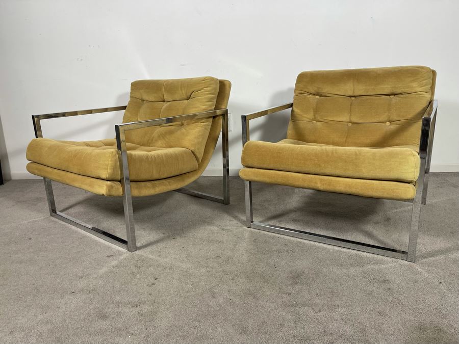 Mid-Century Modern Chrome Lounge Chairs In Style Of Milo Baughman 29W X 32D X 26H [Photo 3]