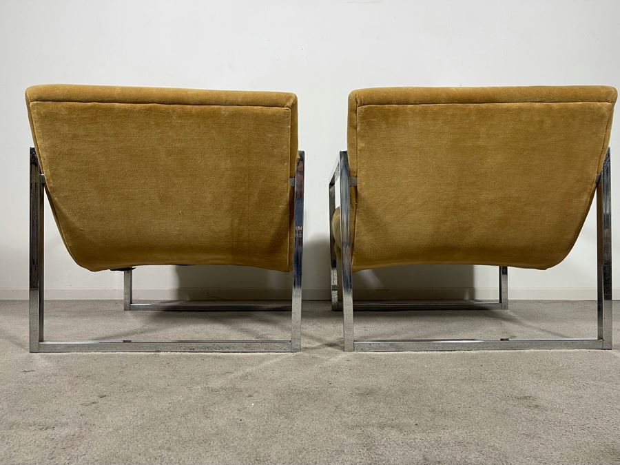 Mid-Century Modern Chrome Lounge Chairs In Style Of Milo Baughman 29W X 32D X 26H [Photo 9]