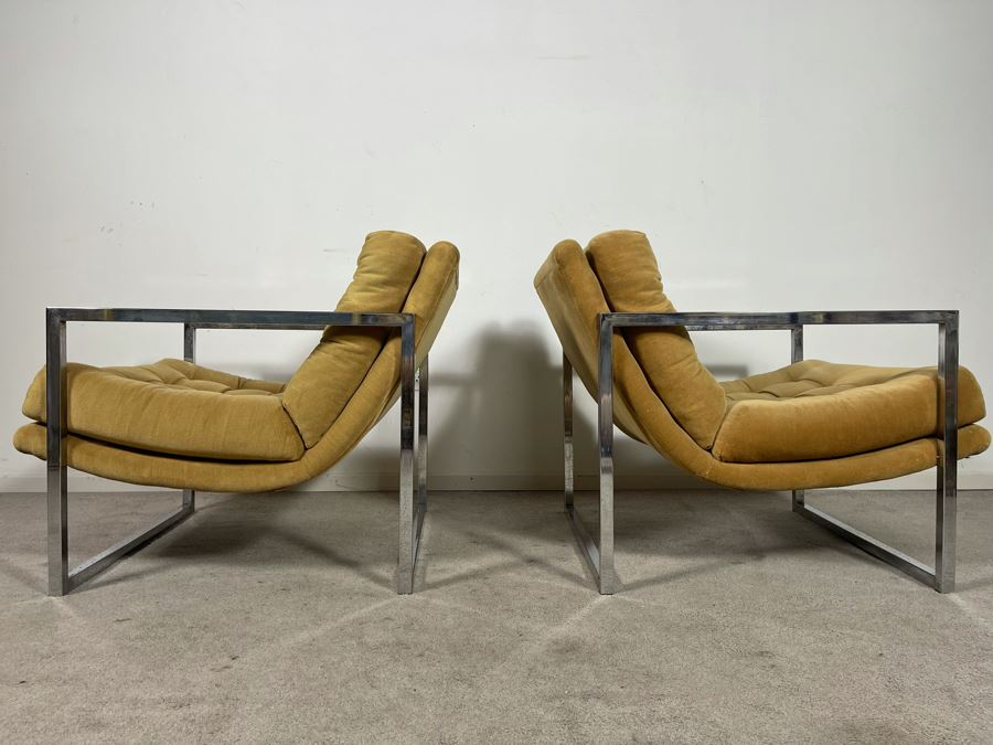 Mid-Century Modern Chrome Lounge Chairs In Style Of Milo Baughman 29W X 32D X 26H [Photo 7]