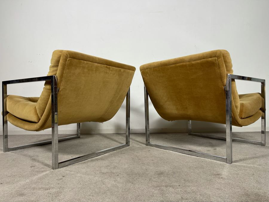 Mid-Century Modern Chrome Lounge Chairs In Style Of Milo Baughman 29W X 32D X 26H [Photo 10]