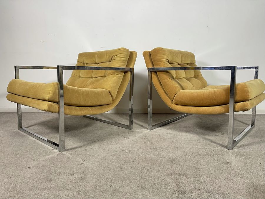 Mid-Century Modern Chrome Lounge Chairs In Style Of Milo Baughman 29W X 32D X 26H [Photo 5]