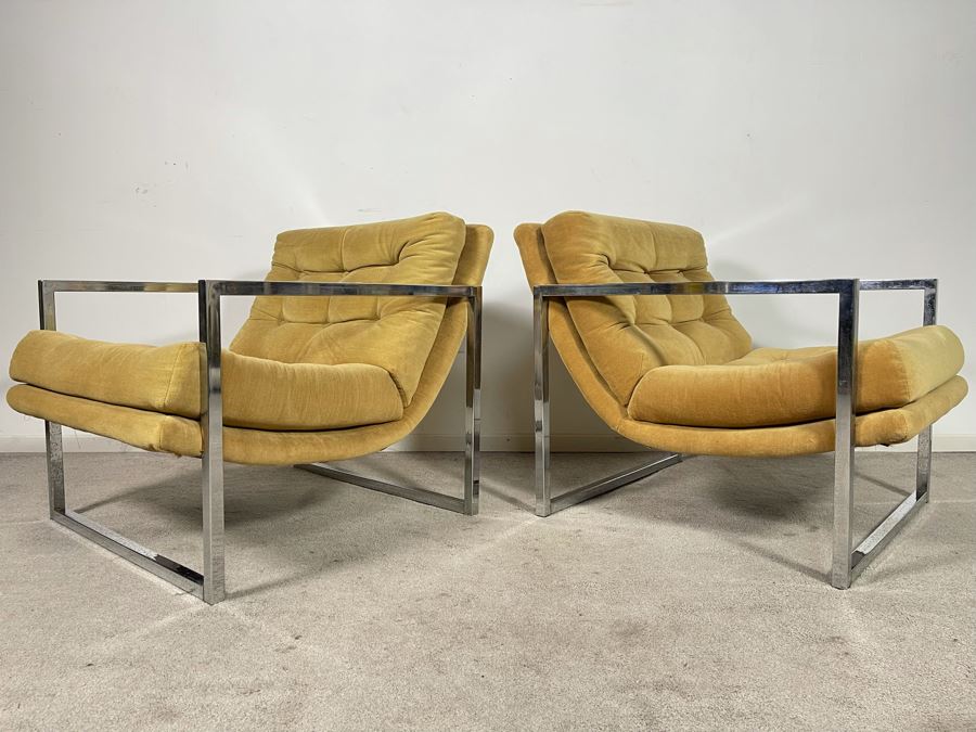 Mid-Century Modern Chrome Lounge Chairs In Style Of Milo Baughman 29W X 32D X 26H [Photo 6]